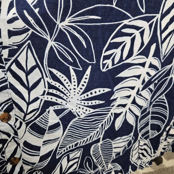 Tropical Womens Size XL Linen Rayon Leaf Print Button Up Sundress Casual Summer - Picture 8 of 10